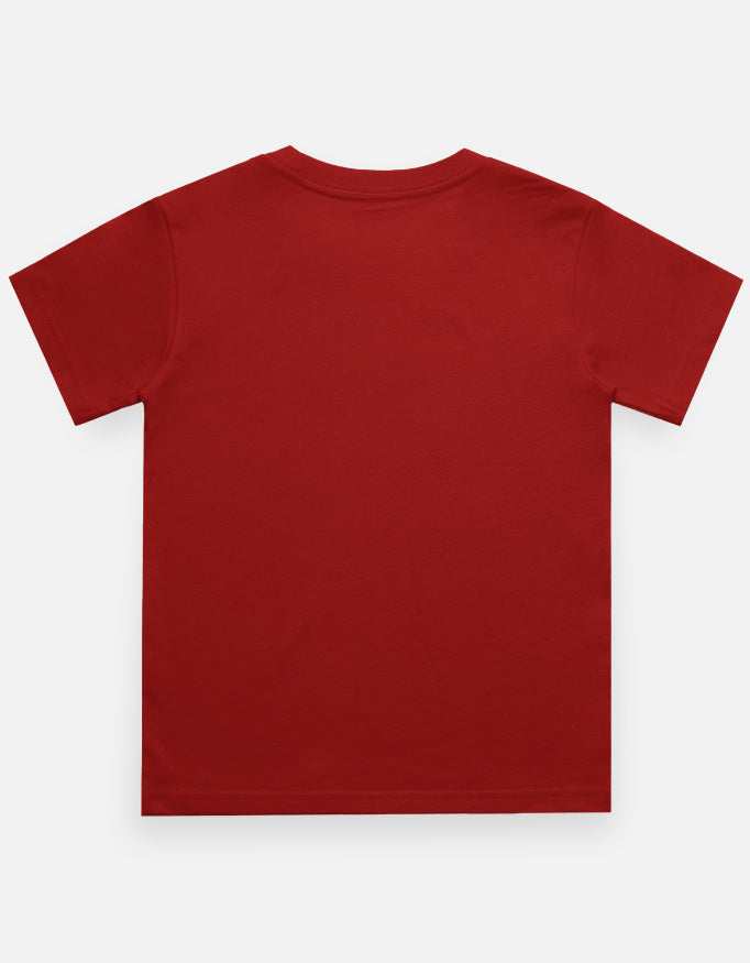 Rockstar Skateboard Dino Cartoon T-Shirt Red Back View – ToonVerze Kids Tee