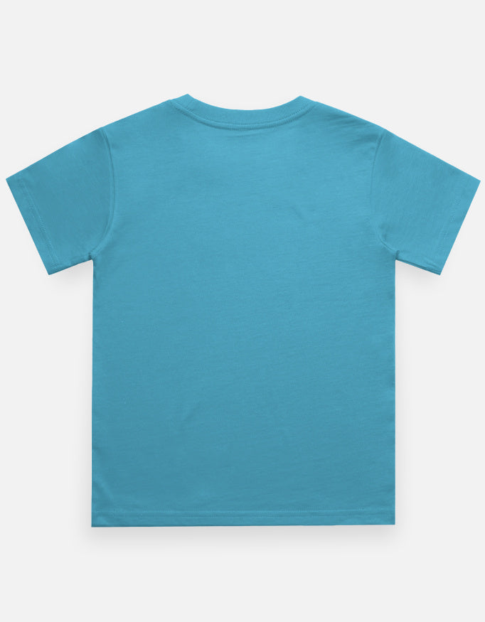 Cloud Bubble Dino Cartoon T-Shirt Sky Blue Back View – ToonVerze Kids Tee