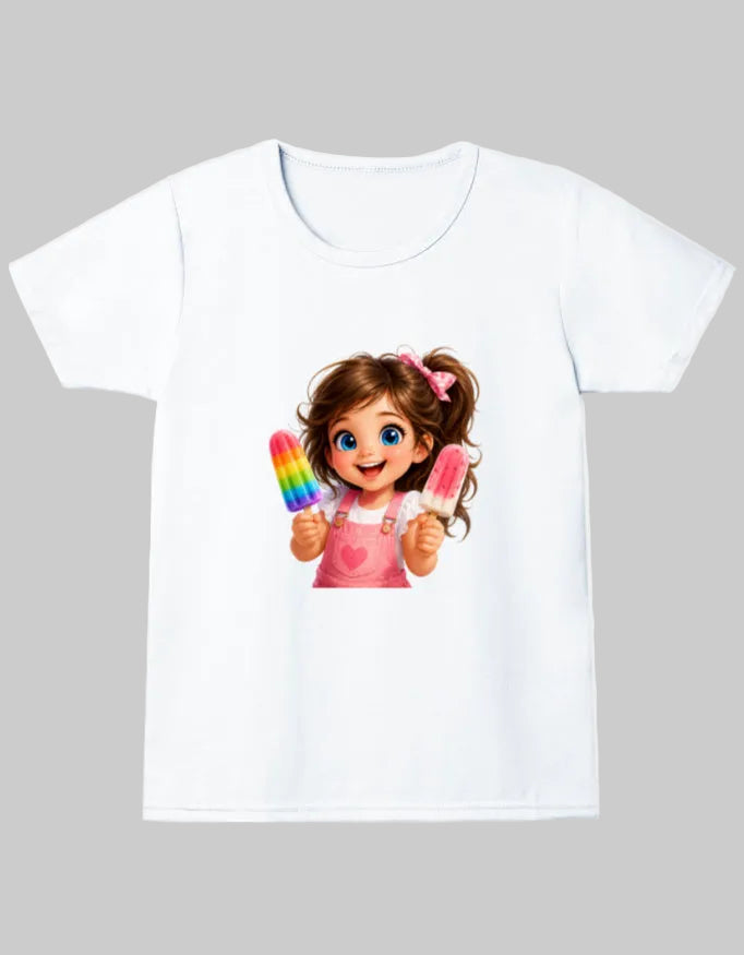 Ice Candy Girl Cartoon T-Shirt White Front View – ToonVerze Premium Kids Cotton Tee