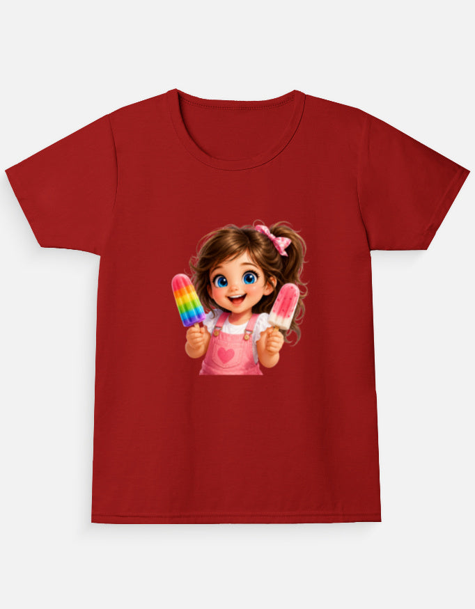 Ice Candy Girl Cartoon T-Shirt Red Front View – ToonVerze Kids Tee