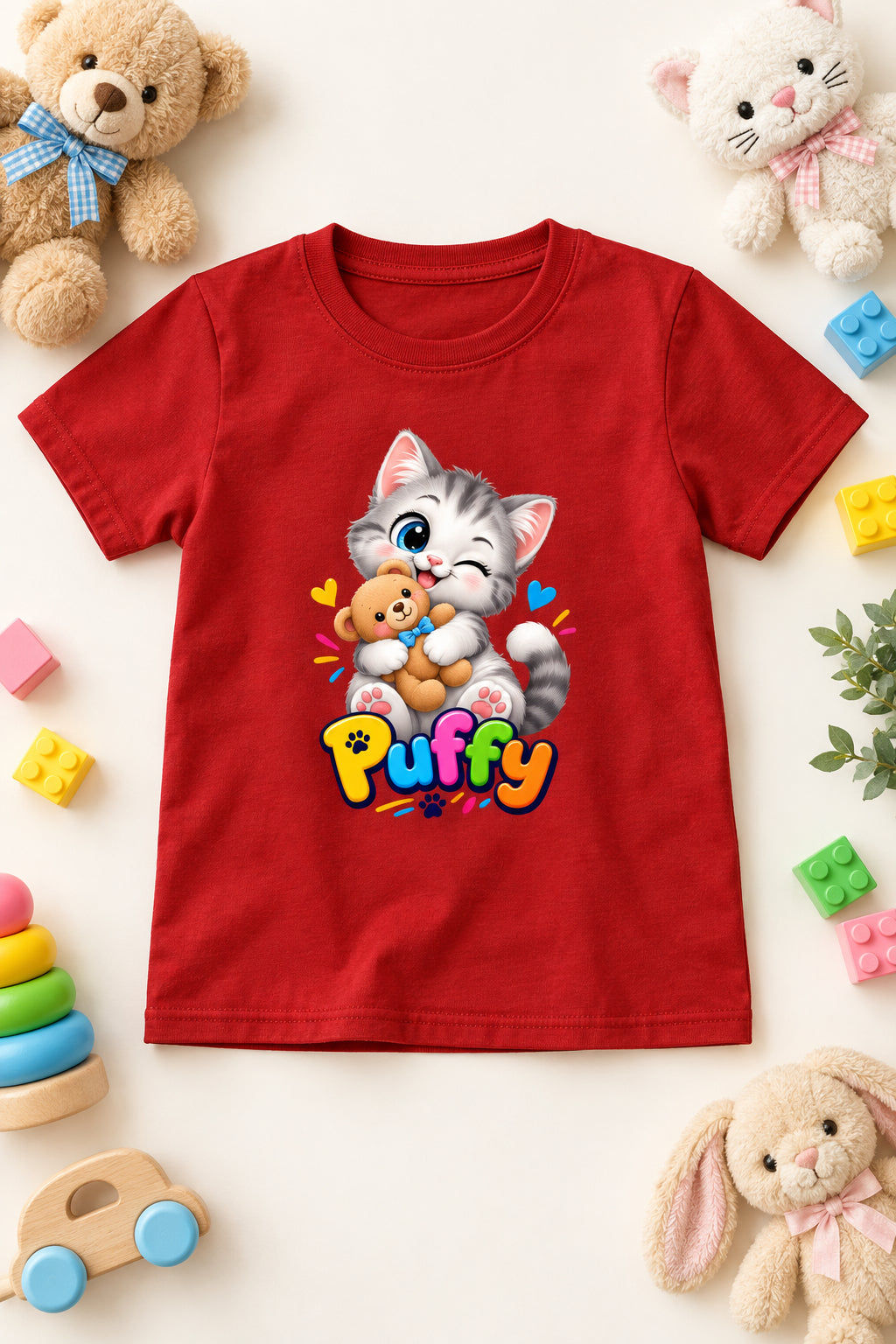 Toonverze Girl's Crew Neck T-Shirt with Cute Kitten Print