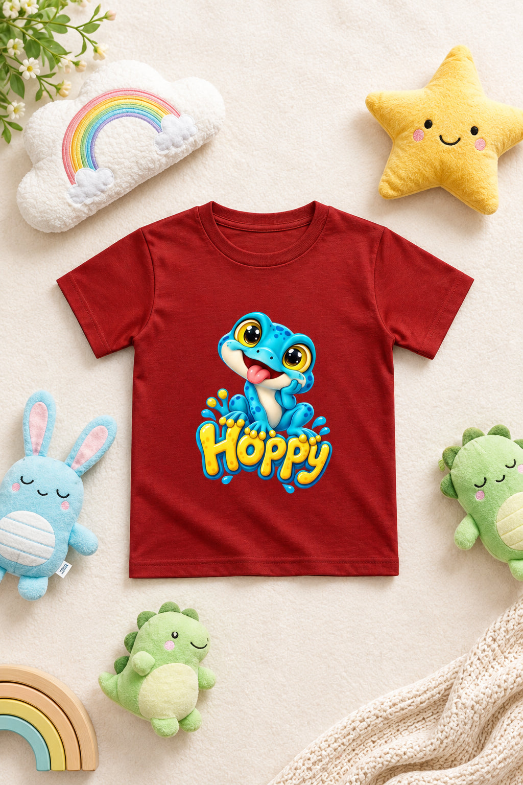 Hoppy Frog Boys’ Crew Neck T-Shirt with Cute Frog Print