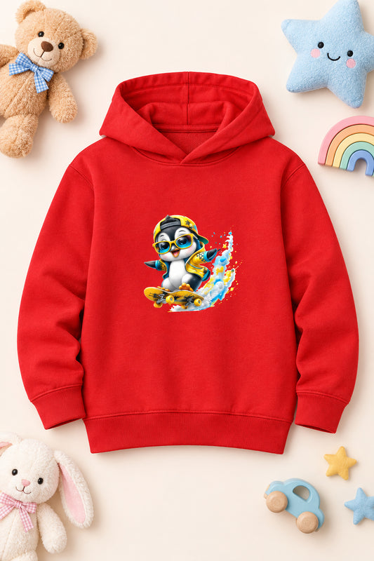 Kids Cozy Cotton Hoodie with Adorable Penguin Cartoon Print
