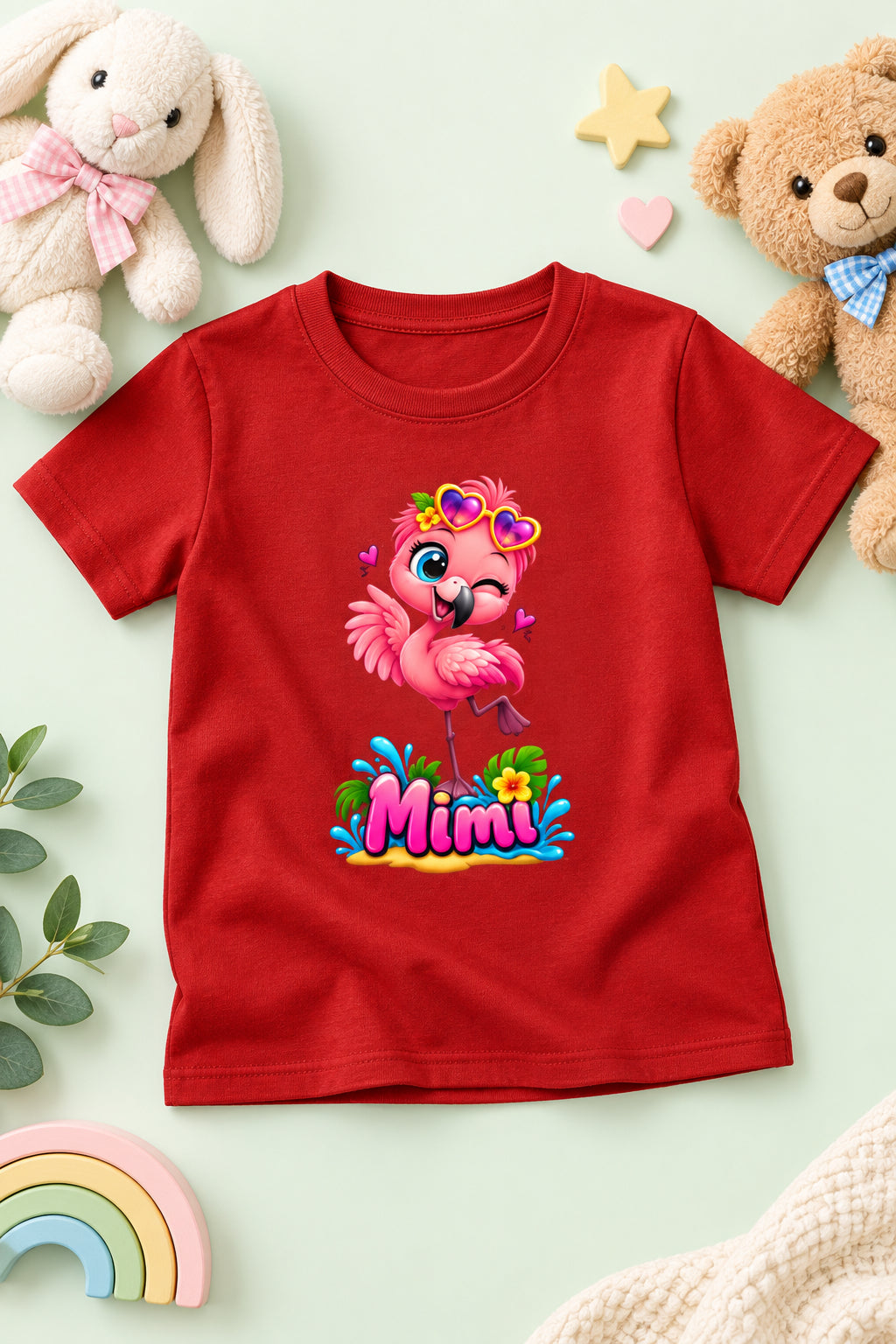 Toonverze Girl's Crew Neck T-Shirt with Pretty Flamingo Print