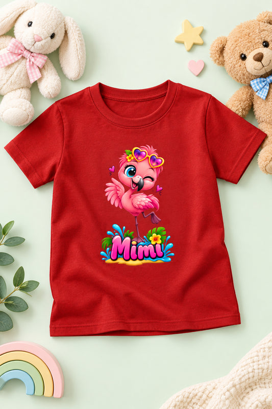 Toonverze Girl's Crew Neck T-Shirt with Pretty Flamingo Print