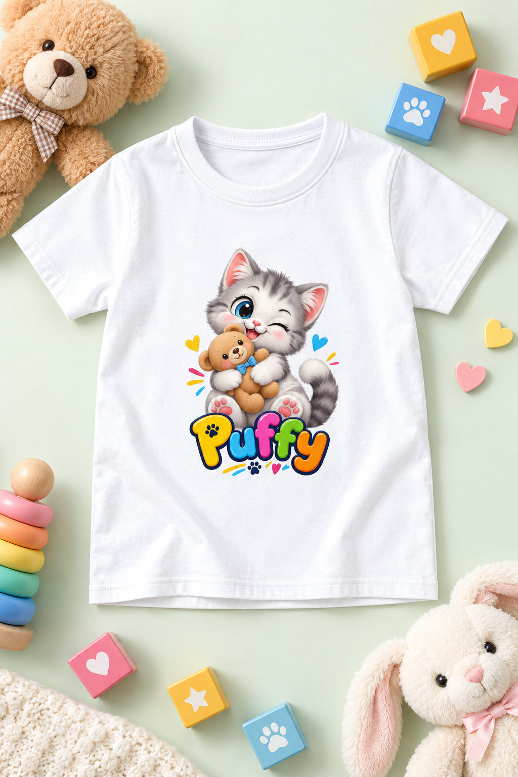 Toonverze Girl's Crew Neck T-Shirt with Cute Kitten Print