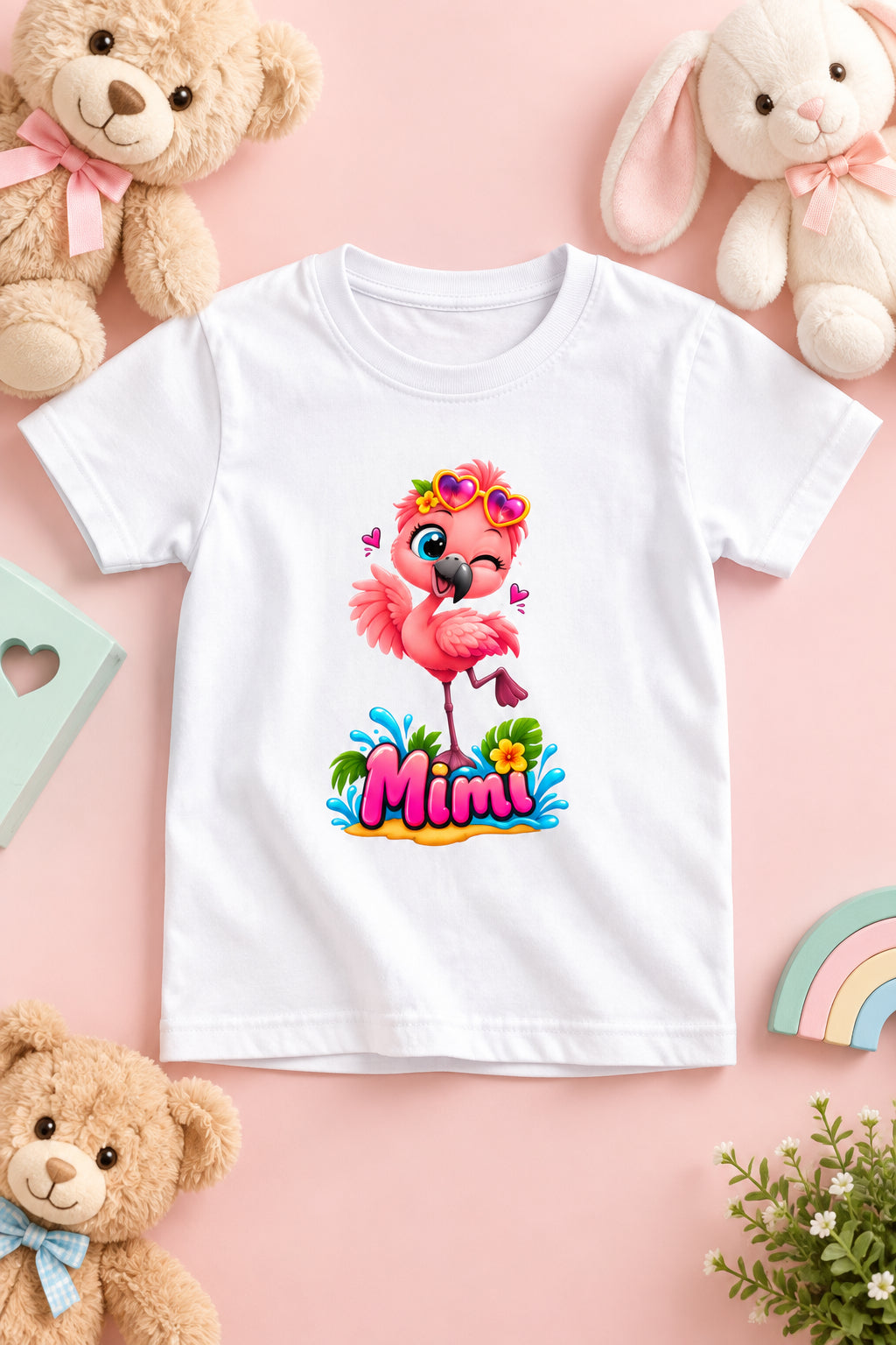 Toonverze Girl's Crew Neck T-Shirt with Pretty Flamingo Print
