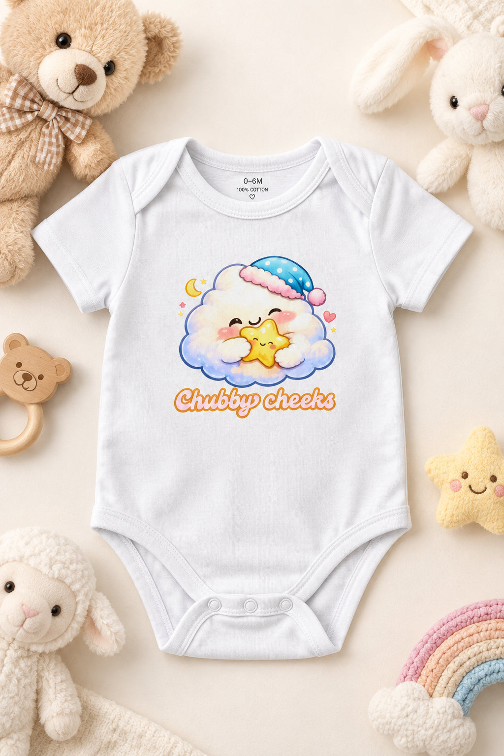 Cloud Cartoon Baby Romper White Front View – ToonVerze Newborn Onesie