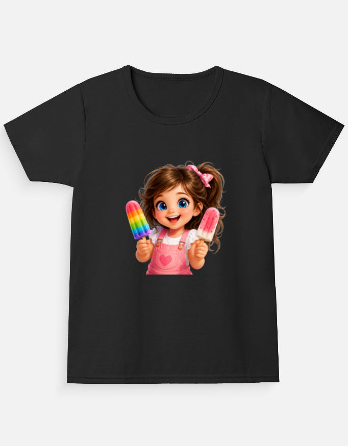 Ice Candy Girl Cartoon T-Shirt Black Front View – ToonVerze Kids Cotton Tee