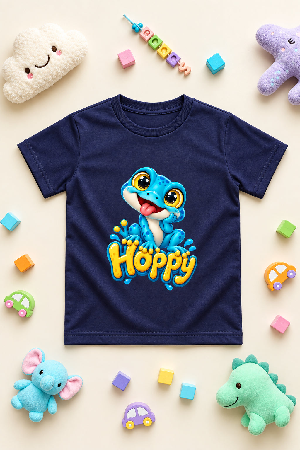 Hoppy Frog Boys’ Crew Neck T-Shirt with Cute Frog Print