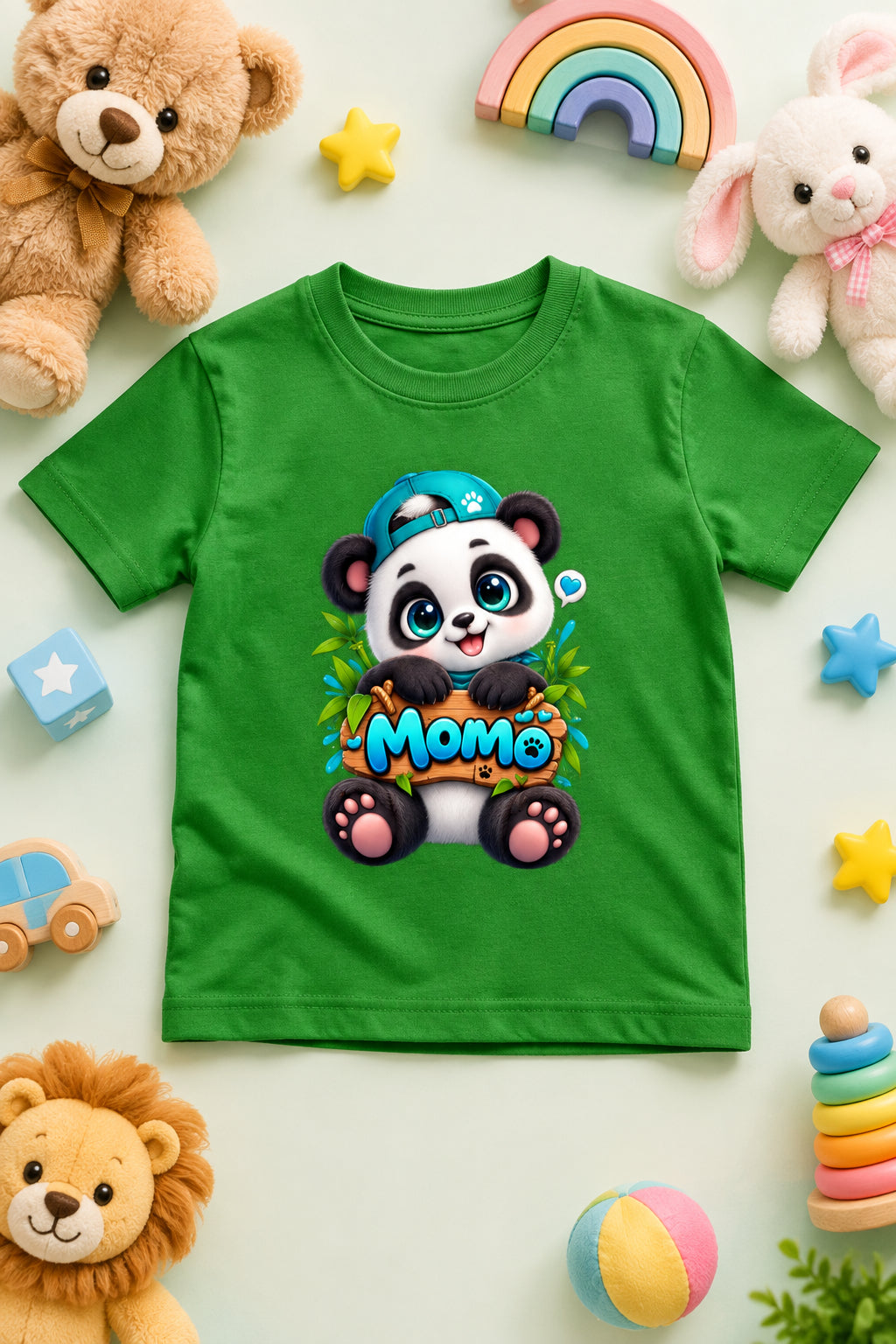 Momo Panda Boy's Crew Neck T-shirt with Cute Cartoon Panda Print