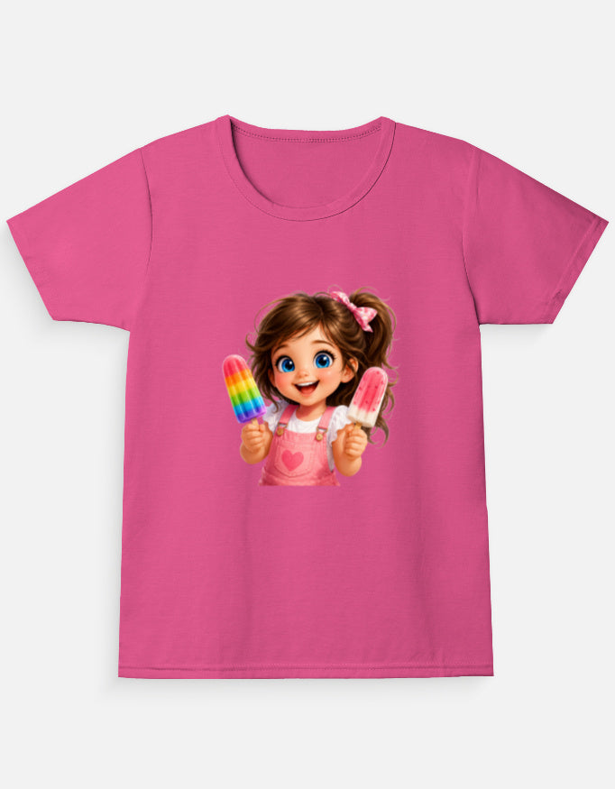 Ice Candy Girl Cartoon T-Shirt Yellow Front View – ToonVerze Kids Tee