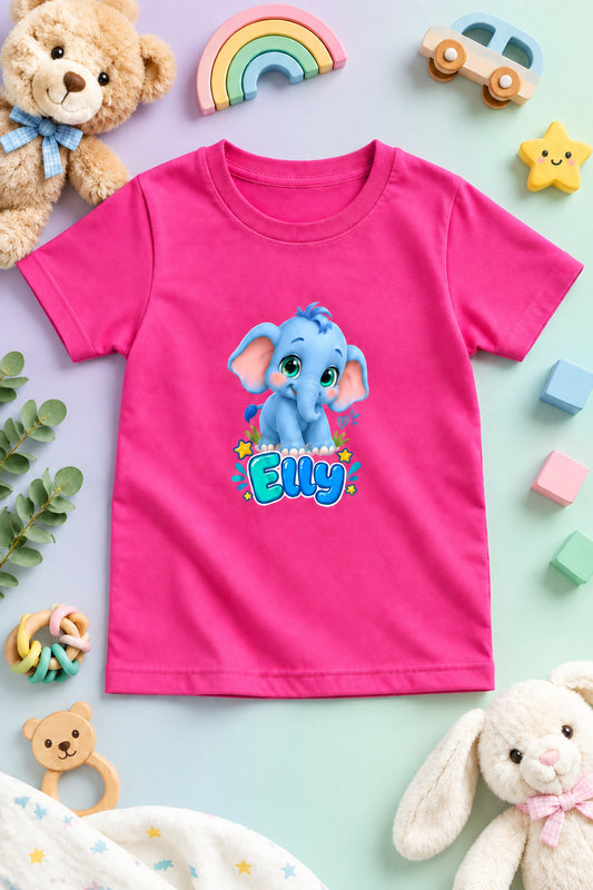 Girl's crew neck T-shirt featuring an adorable baby elephant print on the front