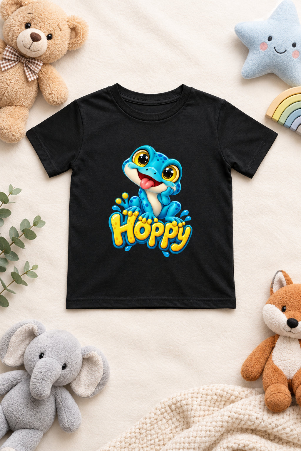 Hoppy Frog Boys’ Crew Neck T-Shirt with Cute Frog Print