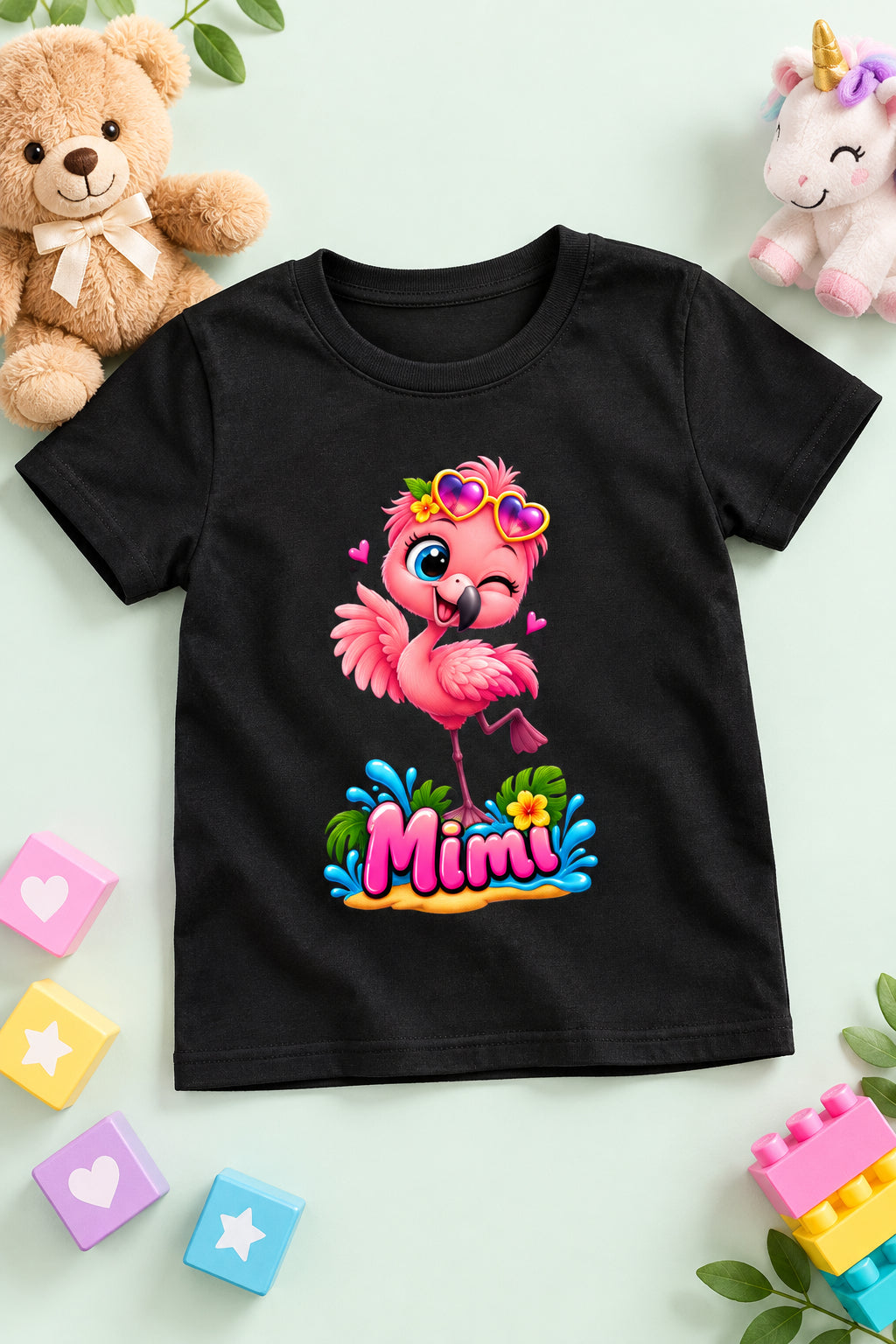 Toonverze Girl's Crew Neck T-Shirt with Pretty Flamingo Print