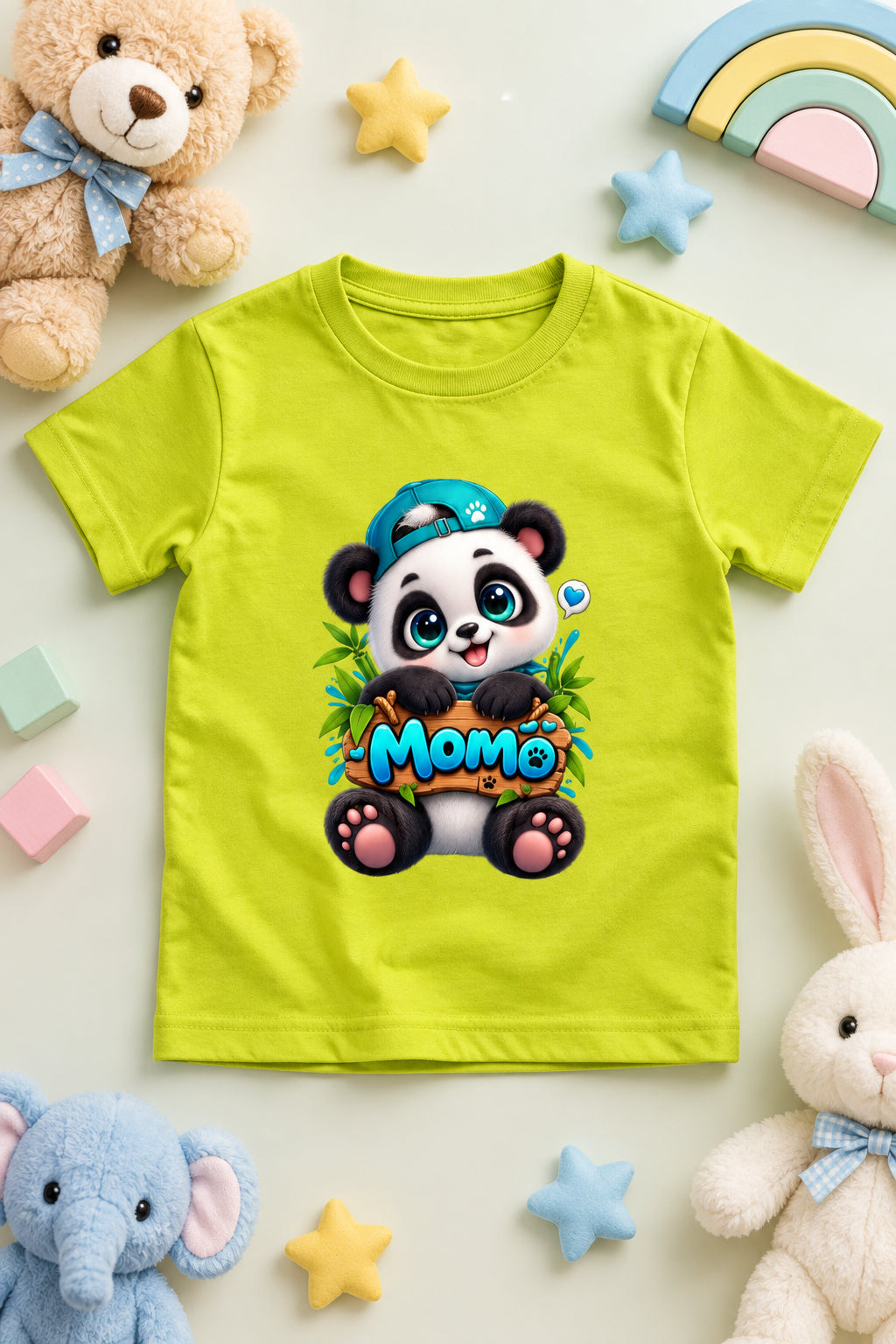 Momo Panda Boy's Crew Neck T-shirt with Cute Cartoon Panda Print