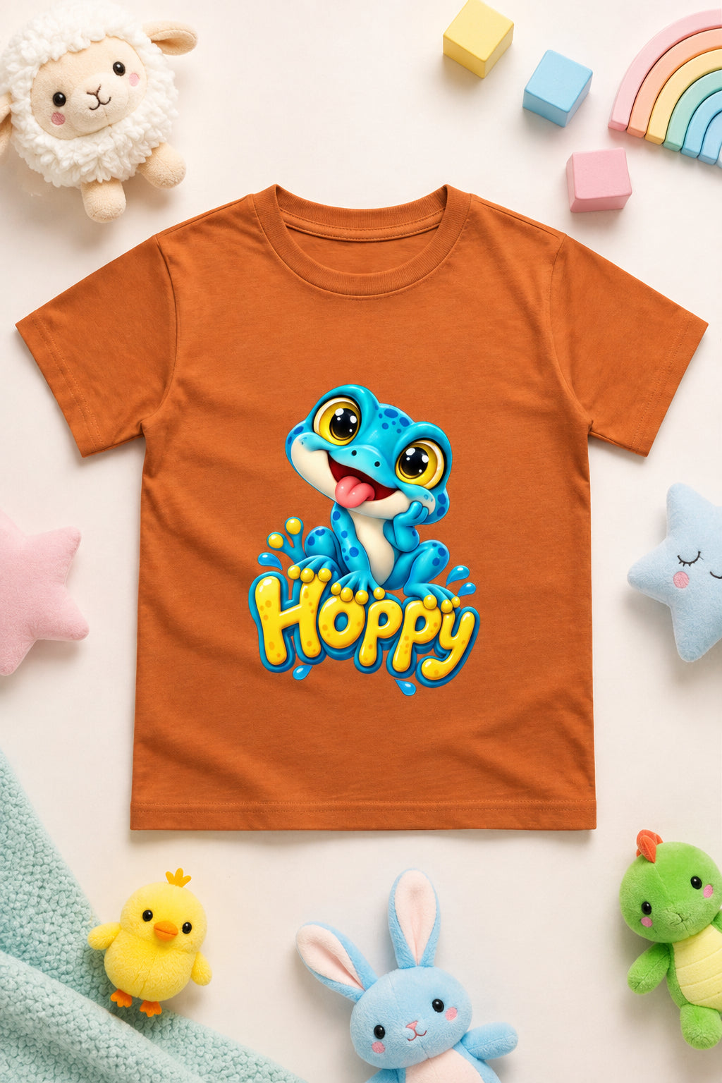 Hoppy Frog Boys’ Crew Neck T-Shirt with Cute Frog Print
