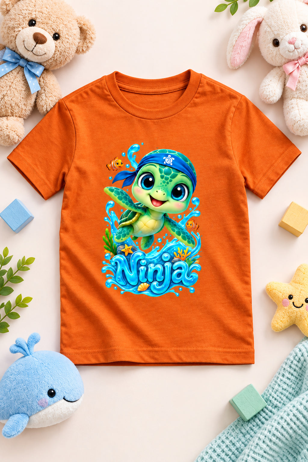 “Cute Turtle Boy’s crew neck T-shirt featuring a colorful Turtle character graphic.”