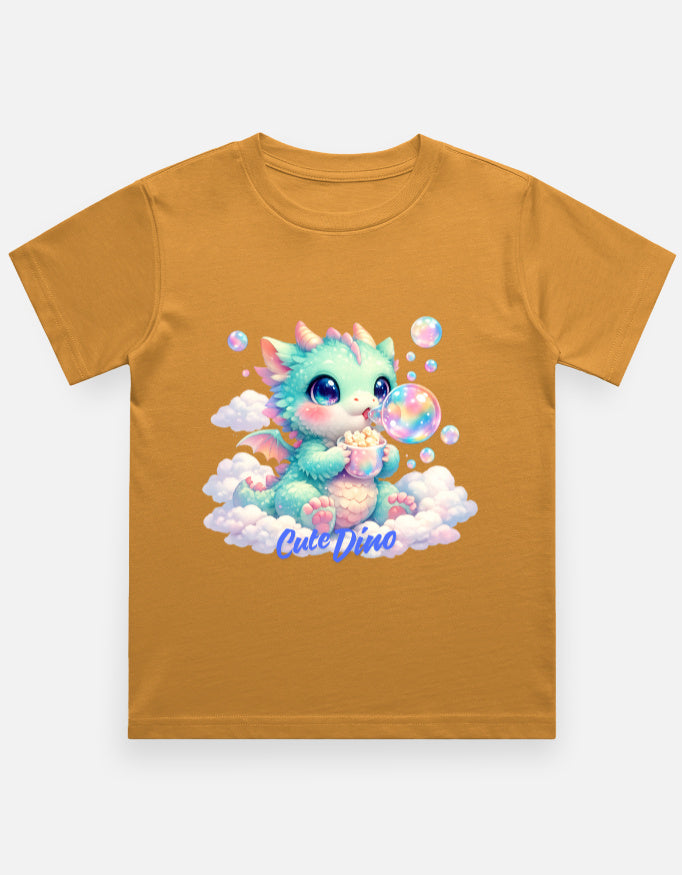 Cloud Bubble Dino Cartoon T-Shirt Purple Front View – ToonVerze Kids Tee