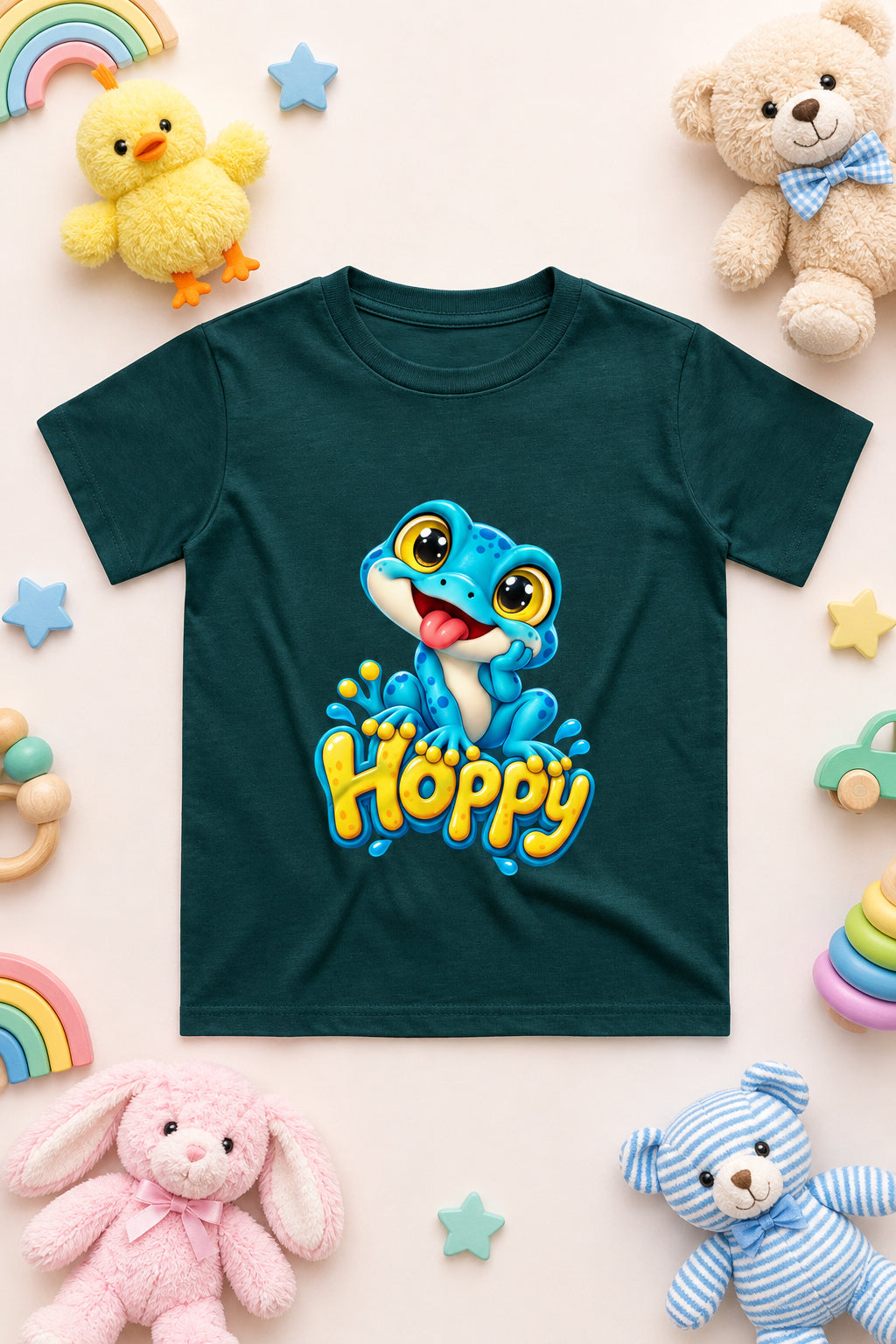 Hoppy Frog Boys’ Crew Neck T-Shirt with Cute Frog Print