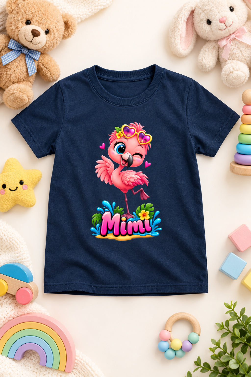 Toonverze Girl's Crew Neck T-Shirt with Pretty Flamingo Print