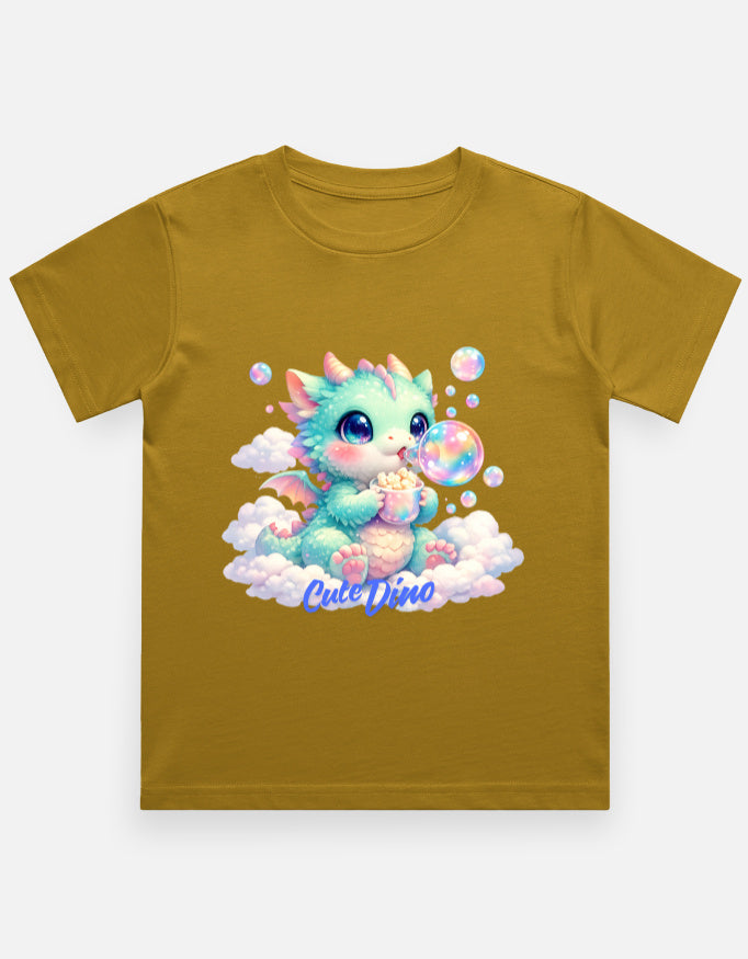 Cloud Bubble Dino Cartoon T-Shirt Green Front View – ToonVerze Kids Tee