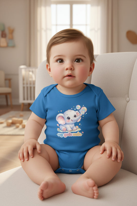Cute Baby Elephant Cartoon Romper Pink Front View – ToonVerze Baby Bodysuit