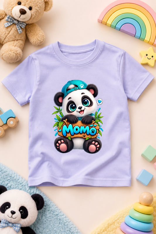 Momo Panda Boy's Crew Neck T-shirt with Cute Cartoon Panda Print