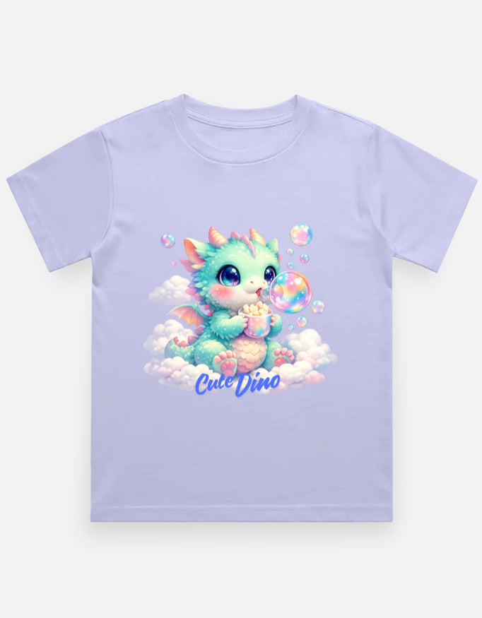 Cloud Bubble Dino Cartoon T-Shirt Teal Front View – ToonVerze Kids Tee
