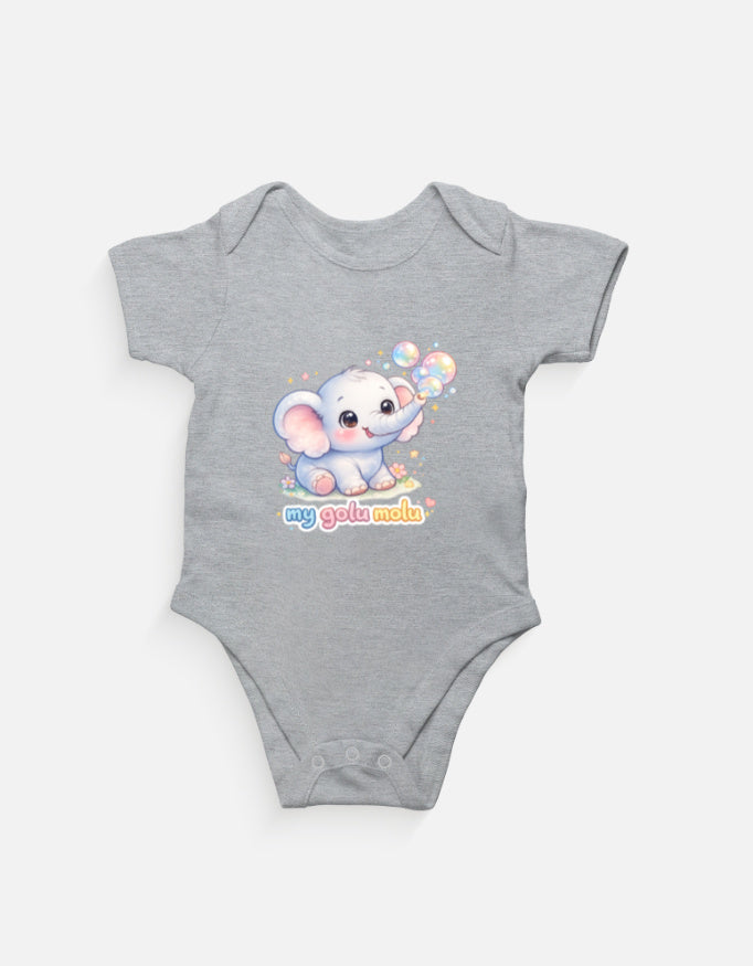Cute Baby Elephant Cartoon Romper Royal Blue Front View – ToonVerze Newborn Onesie