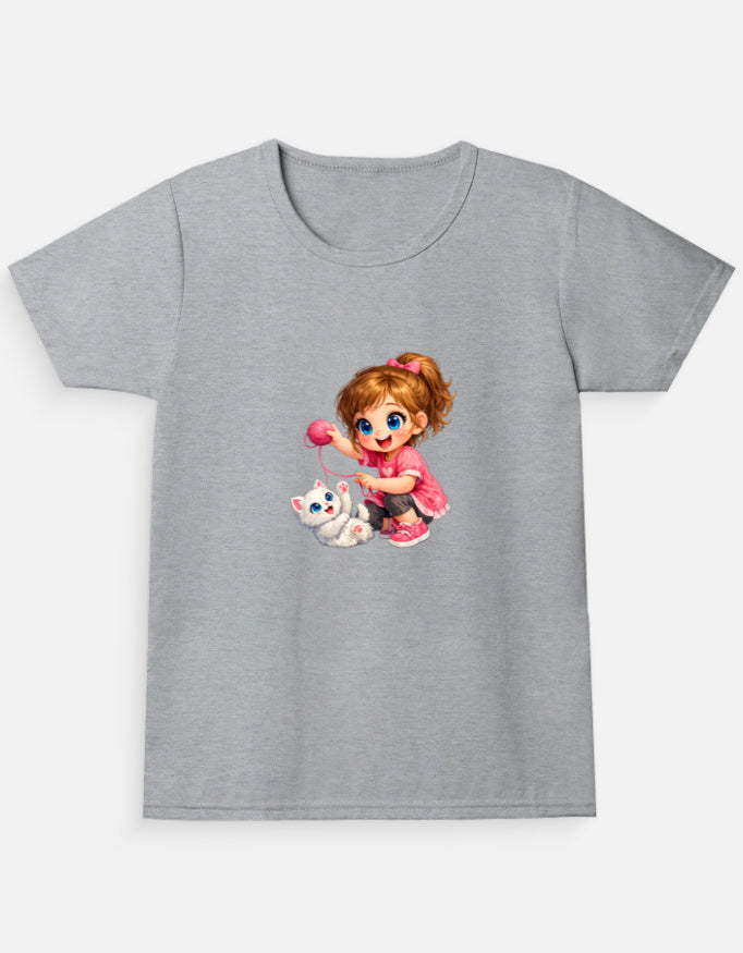 Cute Kitty Girl Cartoon T-Shirt Essentials Royal Blue Front View – ToonVerze Kids Tee