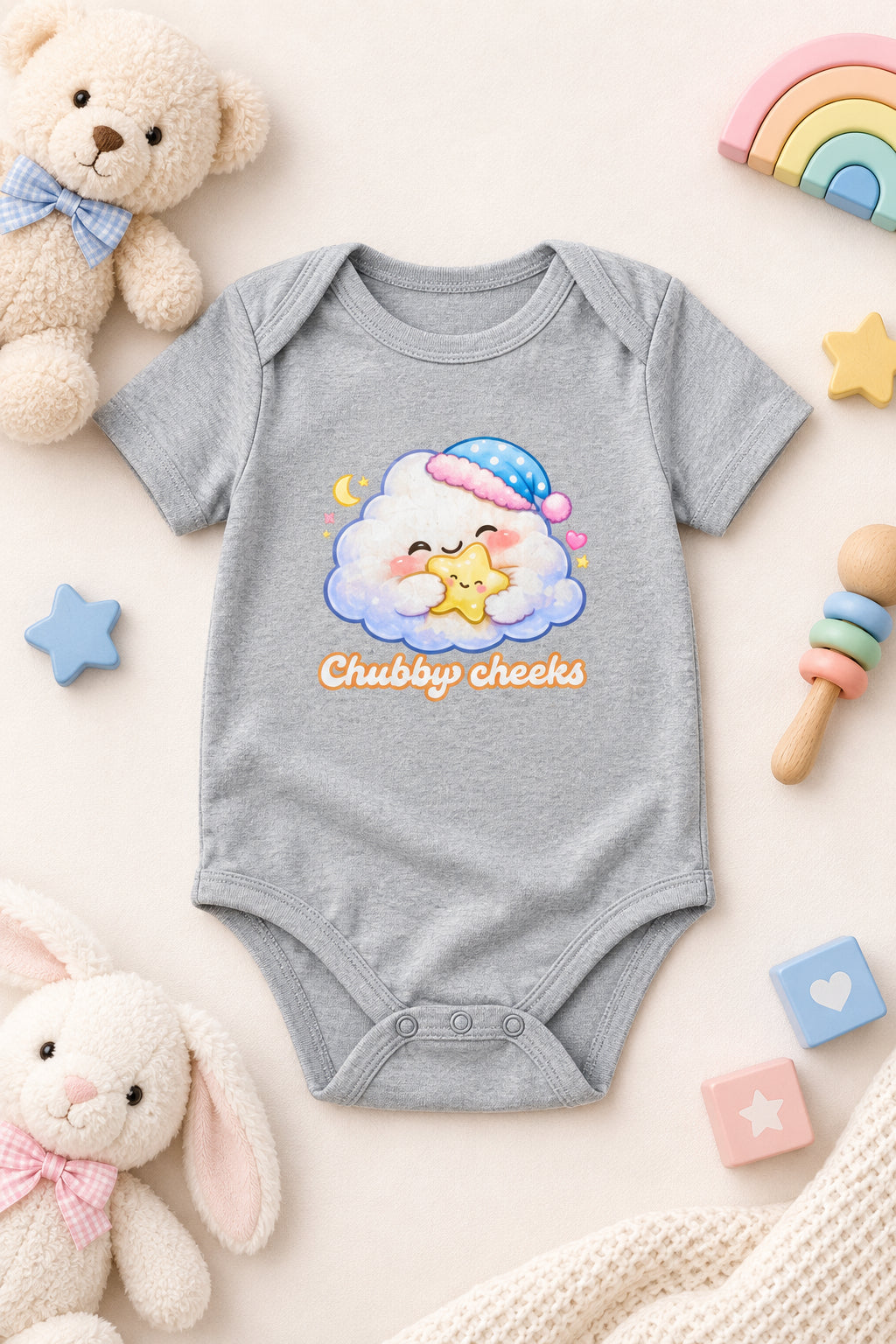 Cloud Cartoon Baby Romper Royal Blue Front View – ToonVerze Newborn Onesie