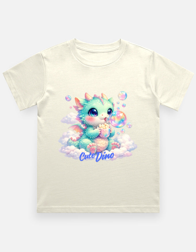 Cloud Bubble Dino Cartoon T-Shirt Lavender Front View – ToonVerze Kids Tee