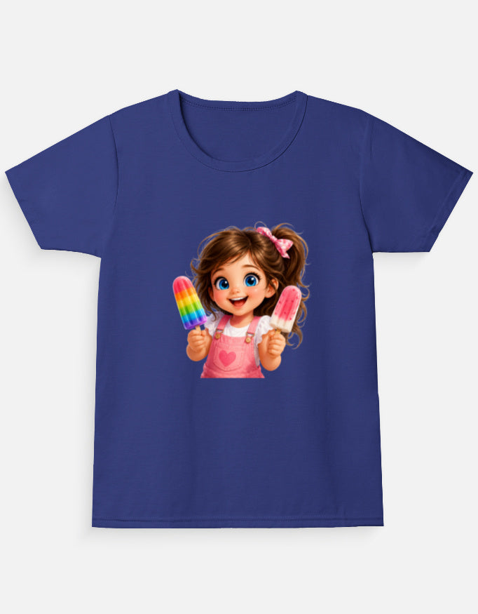 Ice Candy Girl Cartoon T-Shirt Grey Melange Front View – ToonVerze Kids Tee