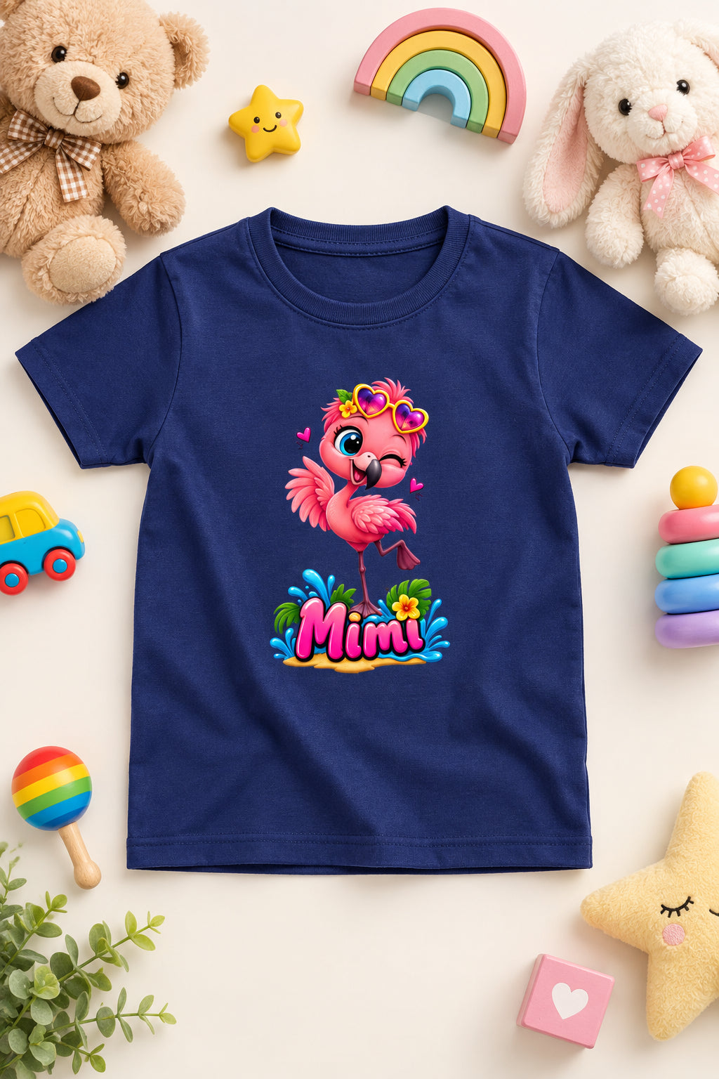 Toonverze Girl's Crew Neck T-Shirt with Pretty Flamingo Print