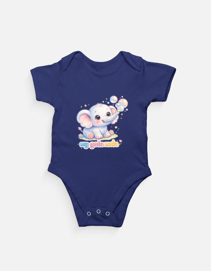 Cute Baby Elephant Cartoon Romper Grey Melange Front View – ToonVerze Baby Bodysuit