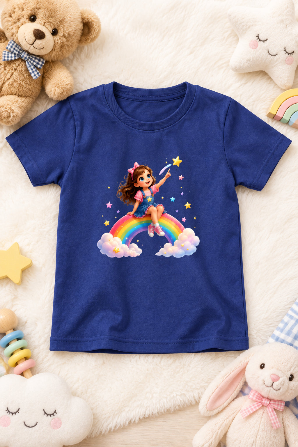 Rainbow Girl Cartoon T-Shirt Grey Melange Front View – ToonVerze Kids Tee
