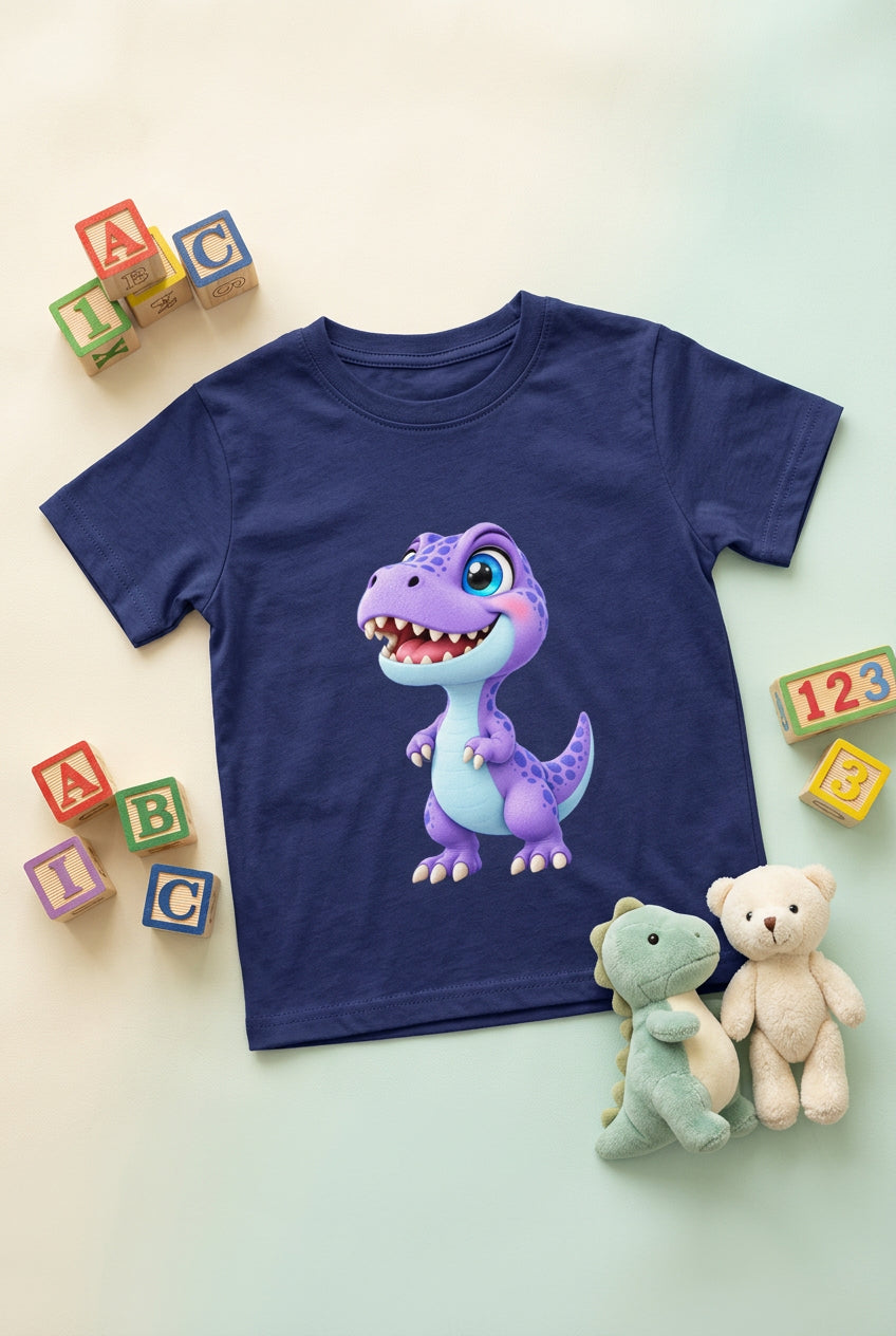 Toonverze Little Dino – Boy’s crew neck T-shirt featuring a cute and playful dinosaur design.