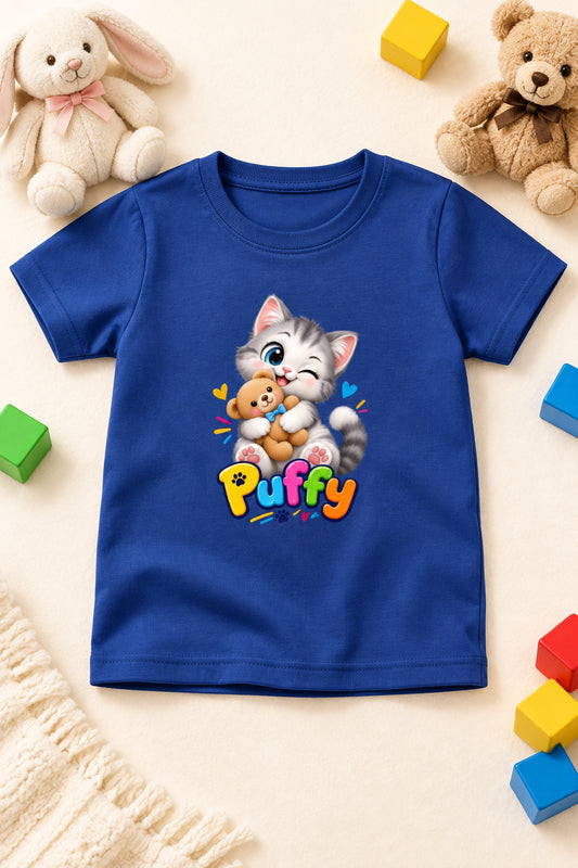 Toonverze Girl's Crew Neck T-Shirt with Cute Kitten Print