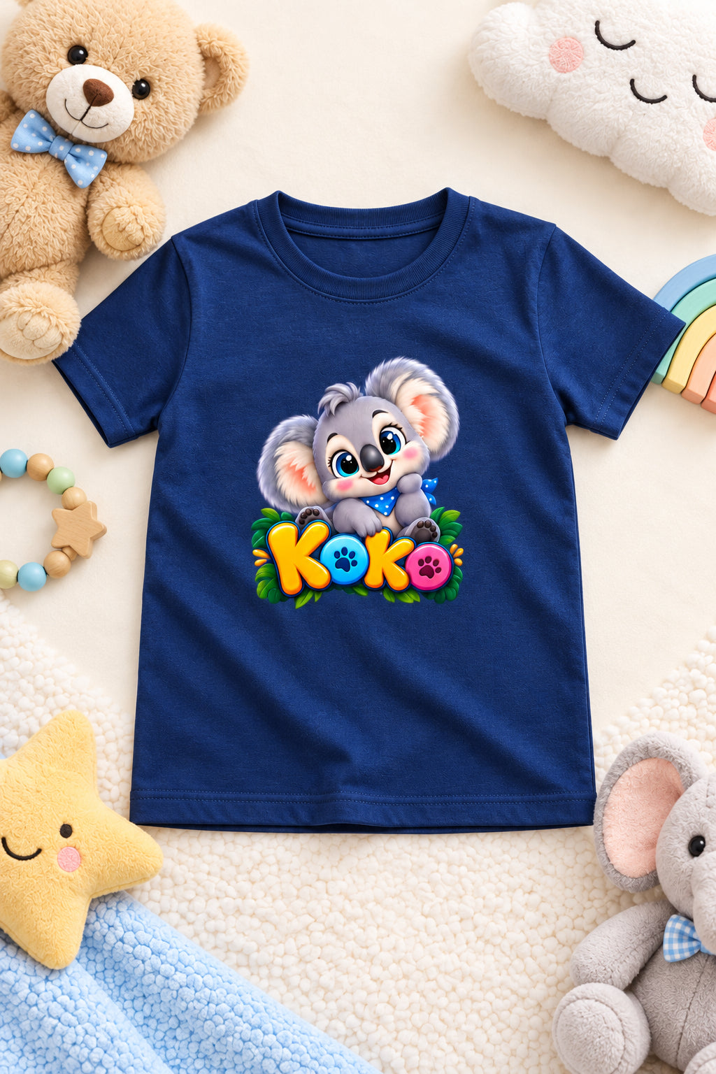 Girl’s crew neck T-shirt with a cute koala print, featuring a playful design for kids.